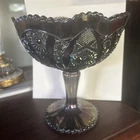 Vintage Smoky Blue Purple Iridescent Carnival Glass Pedestal Footed Compote