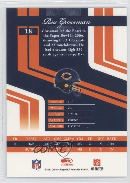2007 Donruss Elite Rex Grossman #18 - Image 2 of 2