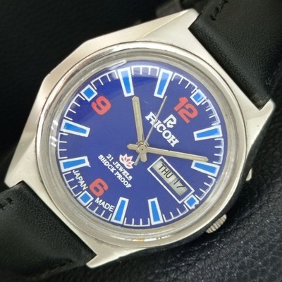 VINTAGE RICOH R31 AUTOMATIC JAPAN MENS BLUE COLOR DIAL WATCH a707710-1