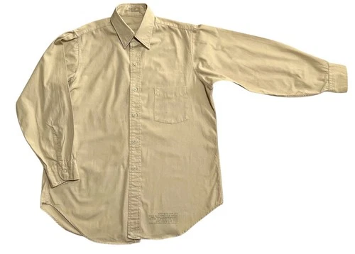 Vintage 1957 Military US Army WWII Khaki Cotton Poplin Uniform Workwear Shirt 46