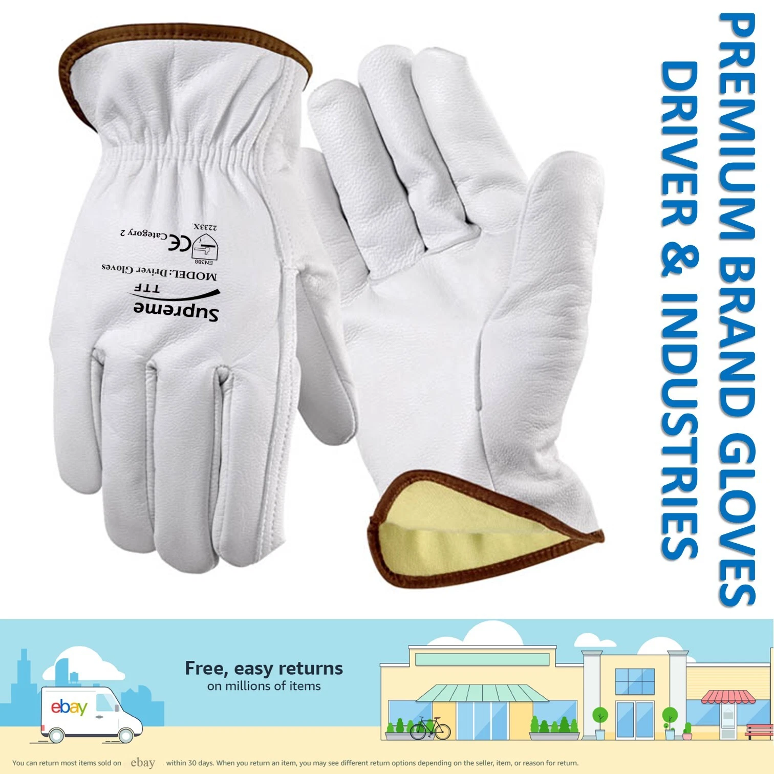 10 x gants de travail premium en cuir souple entièrement doublés de polaire camion gants de conducteur