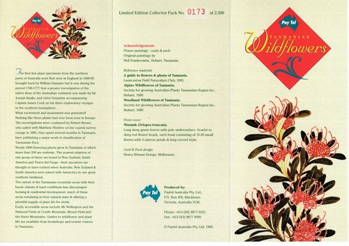 1995 Australia Pay-Tel Tasmanian Wildflowers Set Of 3 Phone Card Pack, Limited - Bild 2 von 2