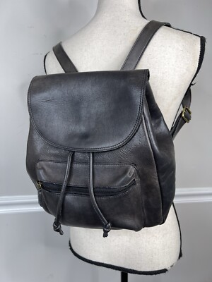 black backpack by eddie bauer leather VTG Eddie Bauer Black gray All Genuine Leather Backpack Shoulder unisex bag