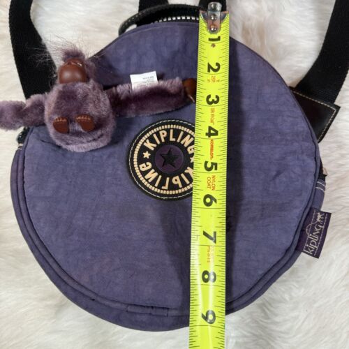 KIPLING Purple Black Nylon Small Circle Backpack With Monkey Keychain 9” RARE - Picture 3 of 6