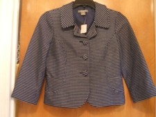 Ann Taylor Navy Blue White Polka Dots Blazer Jacket NWT 6P 6 Petite Peplum Back