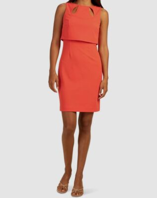 $249 Trina Turk Women's Red Faux-Layer Cutout Electric Dress Size 6