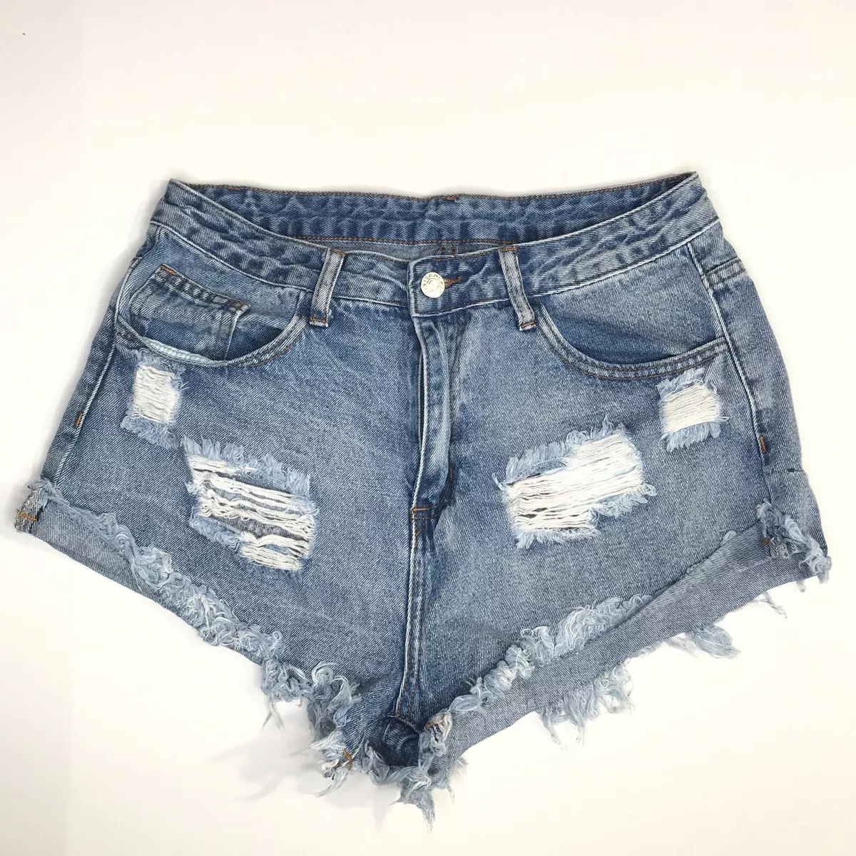 Womens Shein Blue Denim Distressed Shorts High Waisted Medium eBay