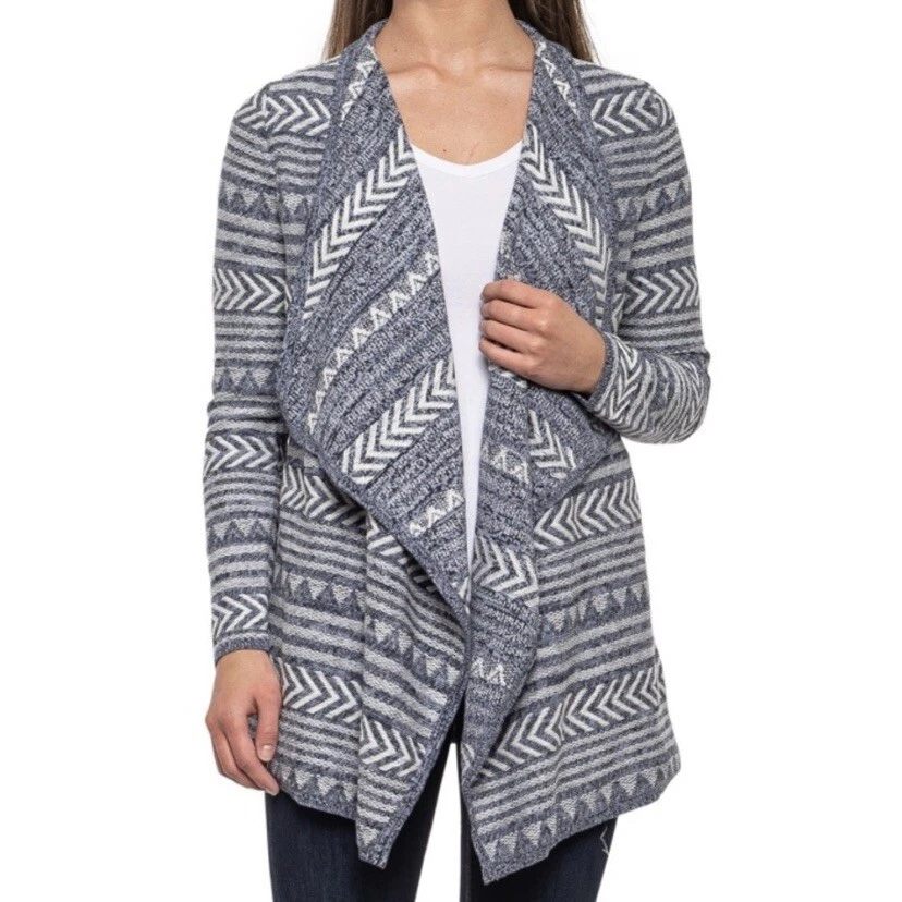 Lucky Brand Open Front Cardigan Blue Aztec Boho Womens Size Small