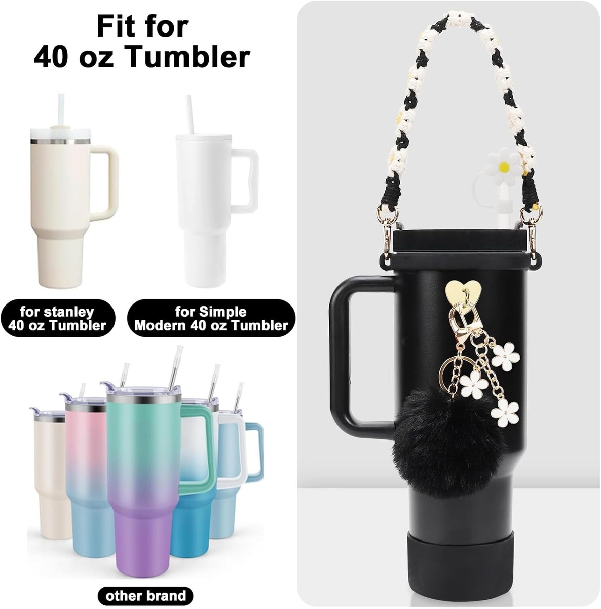 Set Di 5 Accessori Glamify Per Stanley Cup 40oz: Ciotola Snack Con Coperchio, Stivali E Copricannucce