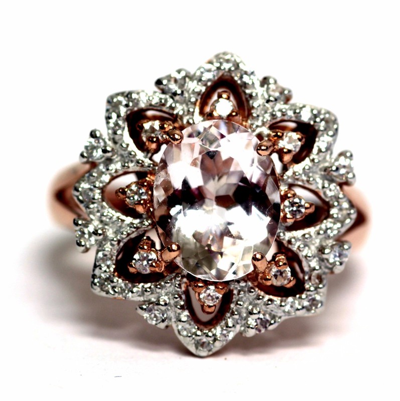 New 925 sterling silver rose plated morganite CZ fashion ring 5.4g womens ladies
