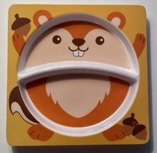 Kids Fall Thanksgiving Divided Melamine Plate Dish *2 Sections *Yellow Squirrel 