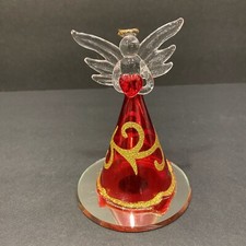Estatuilla de ángel rojo de vidrio soplado a mano coleccionables de Navidad mini base de espejo