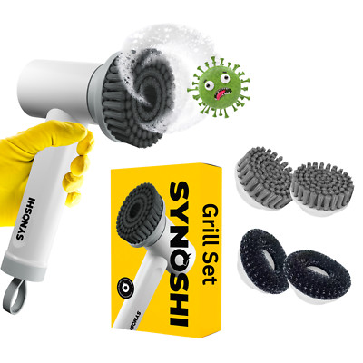 ! GRILL SET ! SYNOSHI  Electric Spin Scrubber with 2 Steel & 2 Round Heads