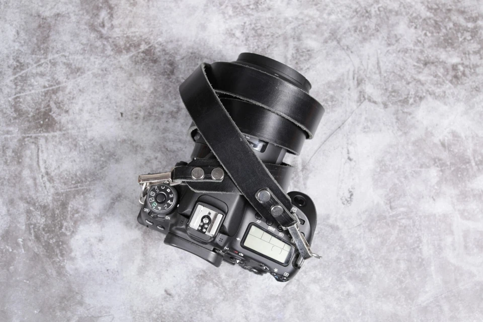 Leather Camera Strap Black Handmade 118cm Snap on All Cameras Dslr Slr Classic  - Image 3 of 4