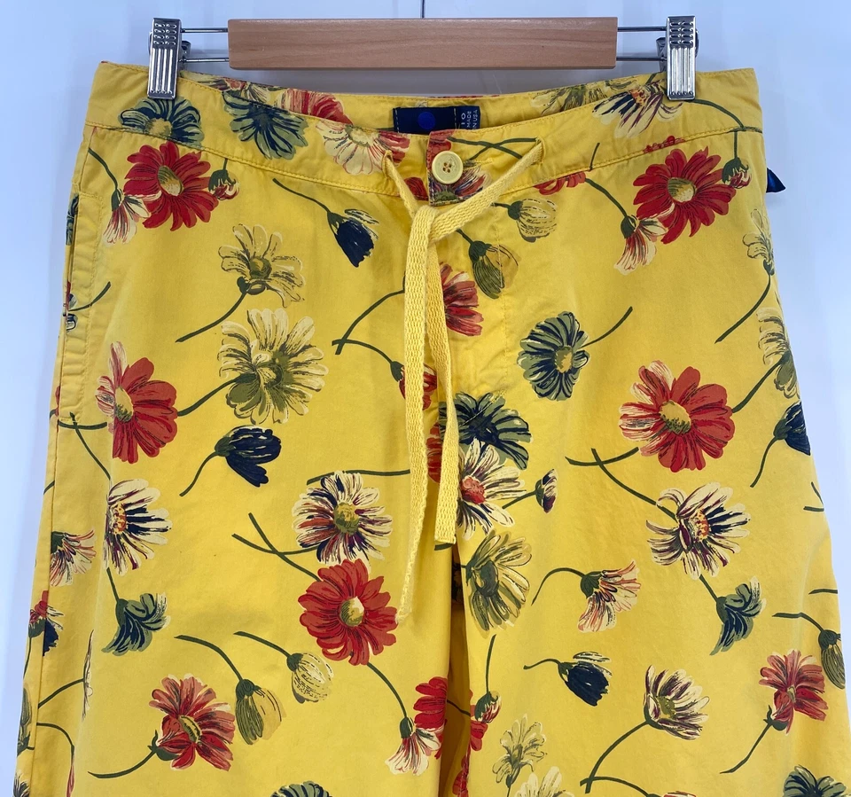 Bolsillos recortados de pierna ancha de algodón floral amarillo vintage años 90 talla 10 Bloomcore EE. UU. Foto 2 de 4