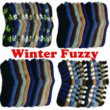 For Mens 3-10 Pairs Soft Cozy Fuzzy Socks Solid Striped Home Slipper Size 9-13