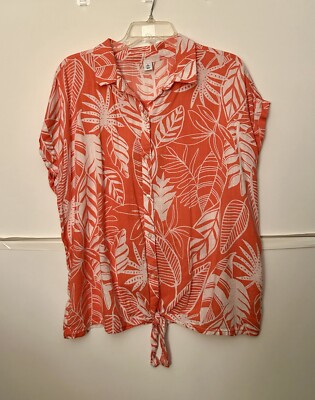 OLD NAVY SS orange Button Down Hawaiian Blouse. Size 1X