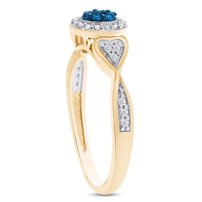 Anel de noivado de ouro 10k aglomerado de diamante natural azul e branco 1/10 quilate - Imagem 4 de 4