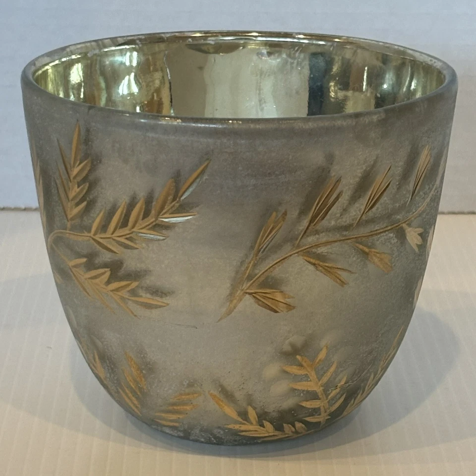 Maceta Anthropologie plata/oro hojas grabadas otoño esplendor nueva con etiquetas Foto 3 de 4