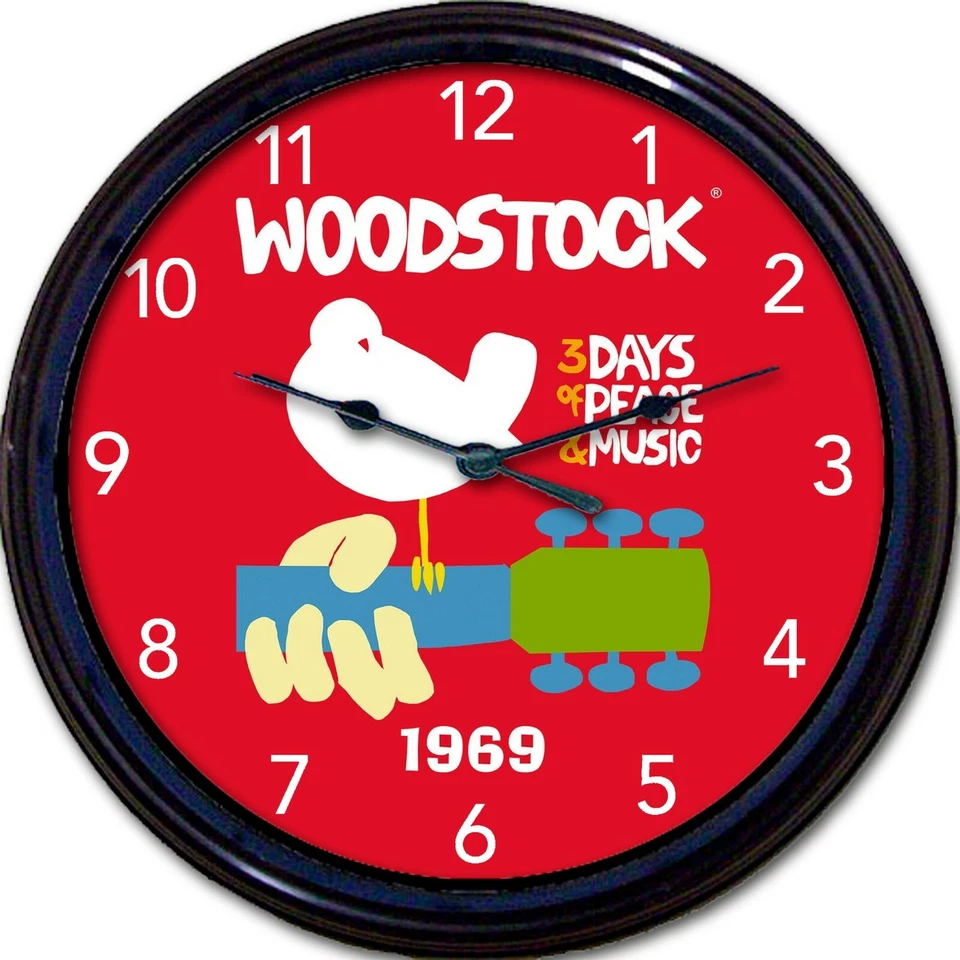 FUN AROUND THE CLOCK Woodstock Nation Music Festival 1969 Wall Clock Peace Guitar Hippie New 10"