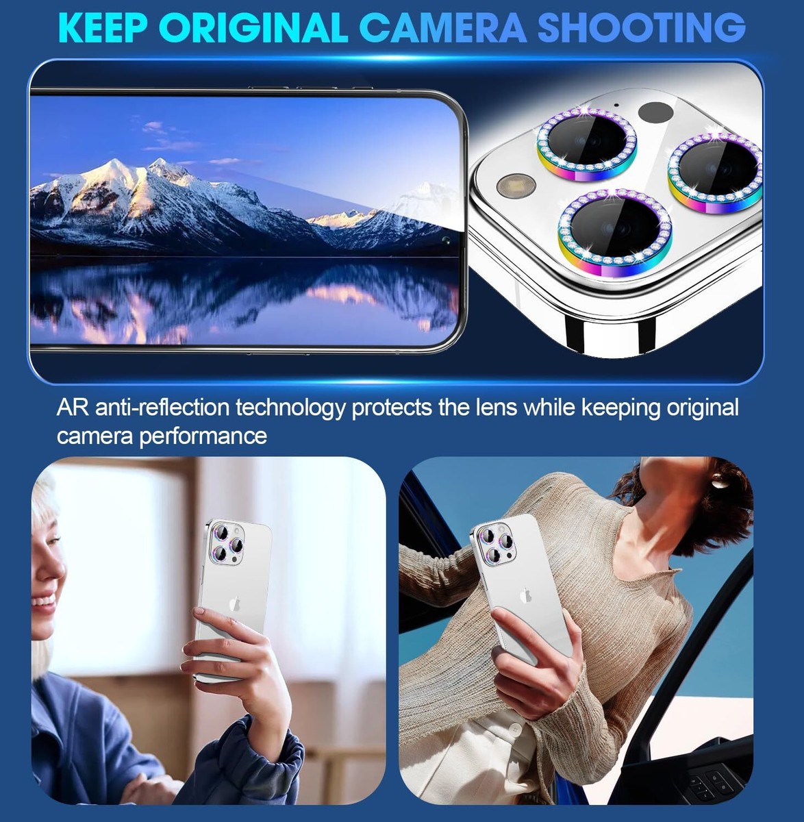 GIOPUEY Camera Protector For IPhone 15 Pro Max, Bling Crystal Diamond Camera Protection Ring, 9H HD Tempered Glass, IPhone 15 Pro Camera Lens - View #11