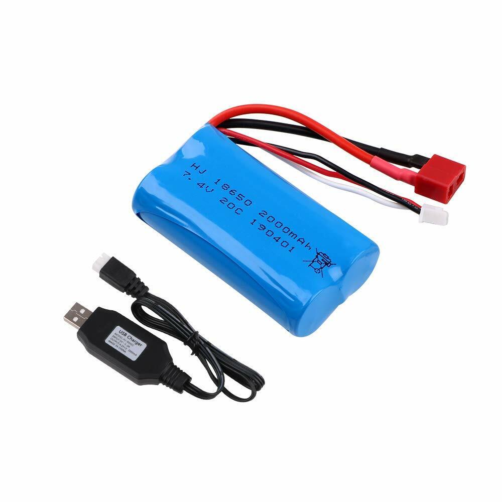 7,4V 2000mAh Akku 2S Li-Ion Battery T Plug mit USB Ladegerät für RC Auto Truck