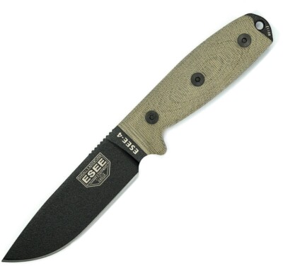 ESEE Model 4 Fixed Knife 4.5'' 1095HC Steel Full Tang Blade Canvas Micarta Handle