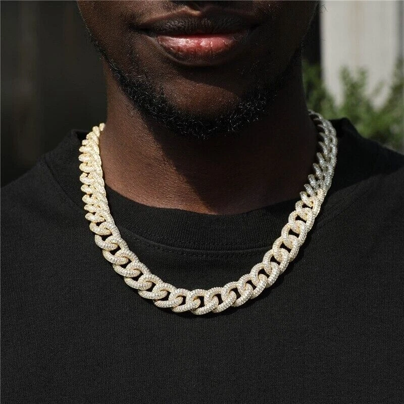 12MM Hop Hip Ice Out 3AAA CZ Heavy Cuban Link Chain Necklace
