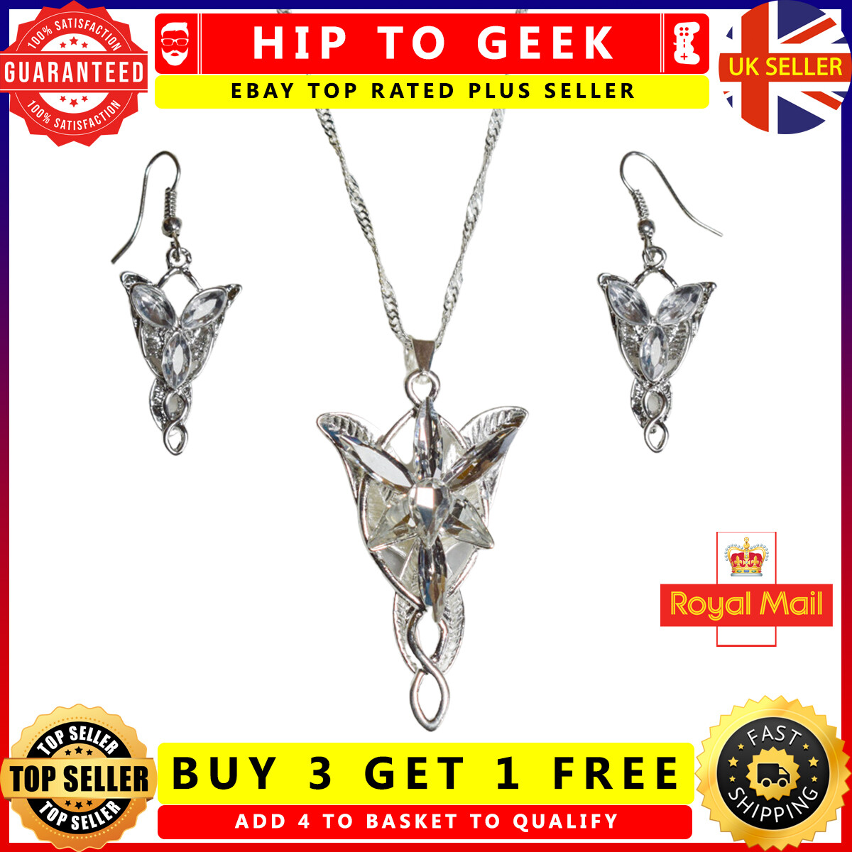 Juego de Collares y Pendientes Hobbit Lotr Arwen de Plata El Señor de los Anillos