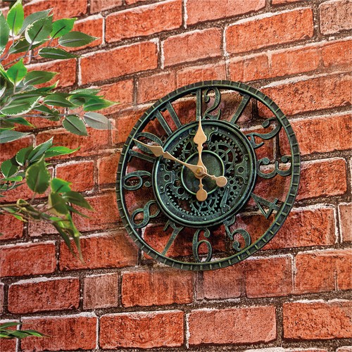 Vintage Open Face Design 12" Outdoor und Indoor Uhr, grün/bronze - Bild 4 von 7