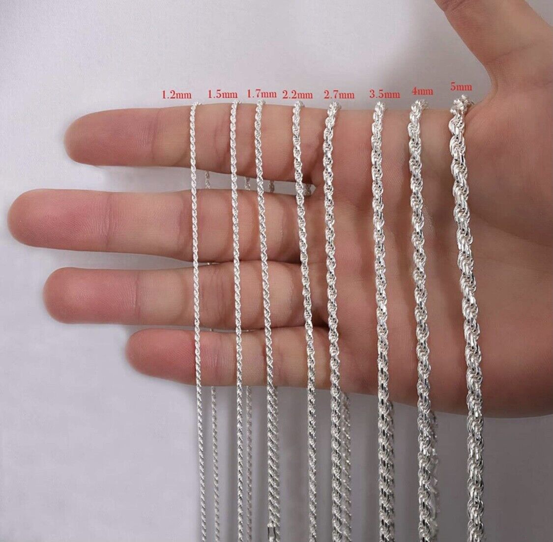 Italian Solid Sterling Silver Rope Link Chain Necklace 925 Silver Chain UNISEX