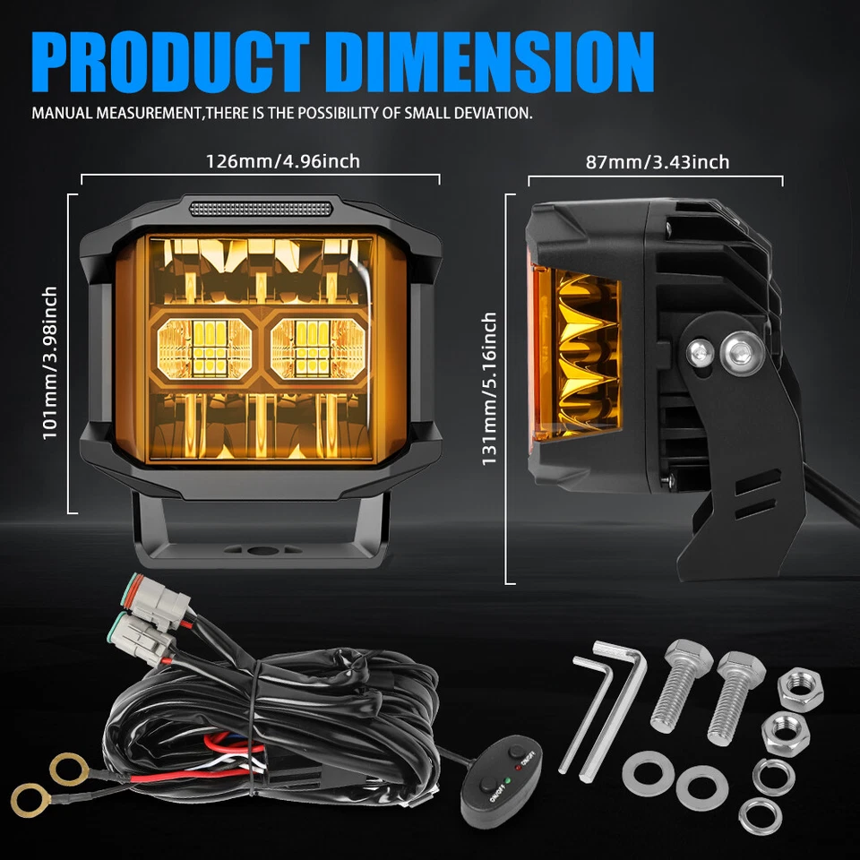 Barra de luz de trabalho 2x 5"" LED lateral atirador neblina cápsulas de direção amarelo DRL Jeep Ford SUV - Imagem 2 de 4