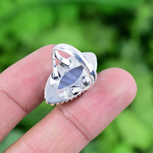 Lush Blue Lace Agate Gemstone 925 Sterling Silver Handmade Ring Gift All Sizes - Picture 4 of 10