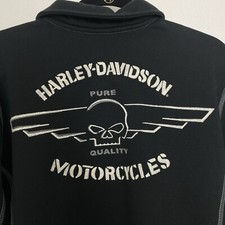 Harley Davidson Size Medium Black 1/4 Zip Embroidered Heavy Collared Pullover