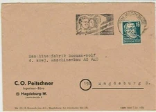 Germany 1951 Magdeburg Cancel Three People Berlin Slogan Stamps Cover ref R19313