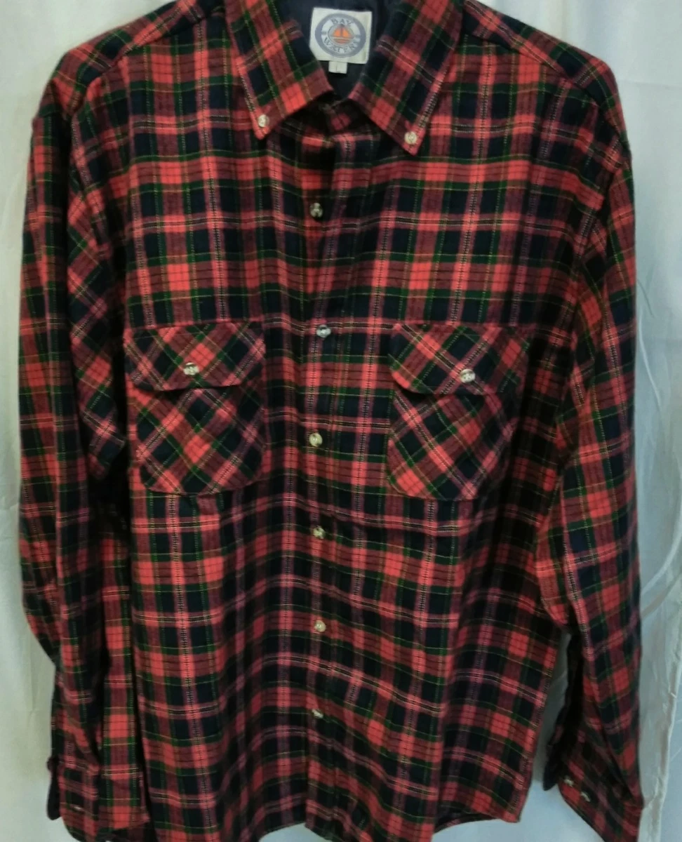 Bay Waters Mens Red/Blue Plaid Long Sleeve Flannel Shirt Large - Lumberjack