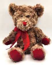 DAN DEE Vtg. Collector's Choice Brown Stuffed Bear Red Bow Paws Dual Texture 13"