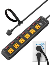 6-Outlets 1200J Power Strip Surge Protector, Flat Plug 6ft Extension Power Cord