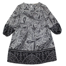 LOFT Semi-Sheer Tunic Dress Petite Size XSP Paisley Black & White
