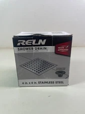 Reln 4” x 4” Stainless Steel Square Shower Drain GRID Linear Drain Kit