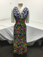 Vintage, Maxi Dress, Lace V Neck, Short Sleeve, Zip Close, Floral, Sz 9, (SR569)