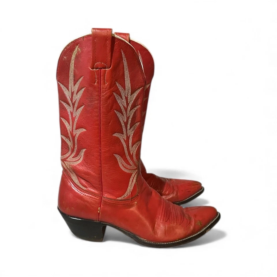 Botas occidentales de colección Nocona de cuero rojas cosidas bordadas para mujer talla 7,5 B Foto 2 de 4
