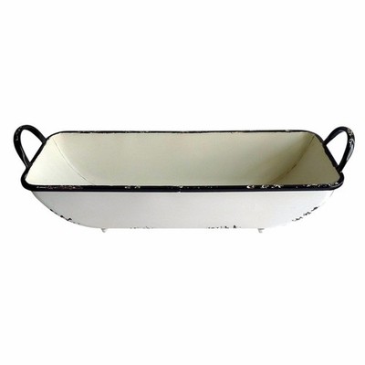 Large White Enamel Tray Rustic Distressed Farmhouse Bin Plants Storage Pickup NJ