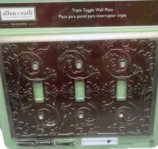 Allen + Roth Fairhope 3-Gang Silver Triple Toggle Metal Wall Plate 0405547 {FF}.