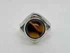 WLDS Studio Vintage 1975 Sterling Silver Tigers Eye Mid Century Band Ring Size J