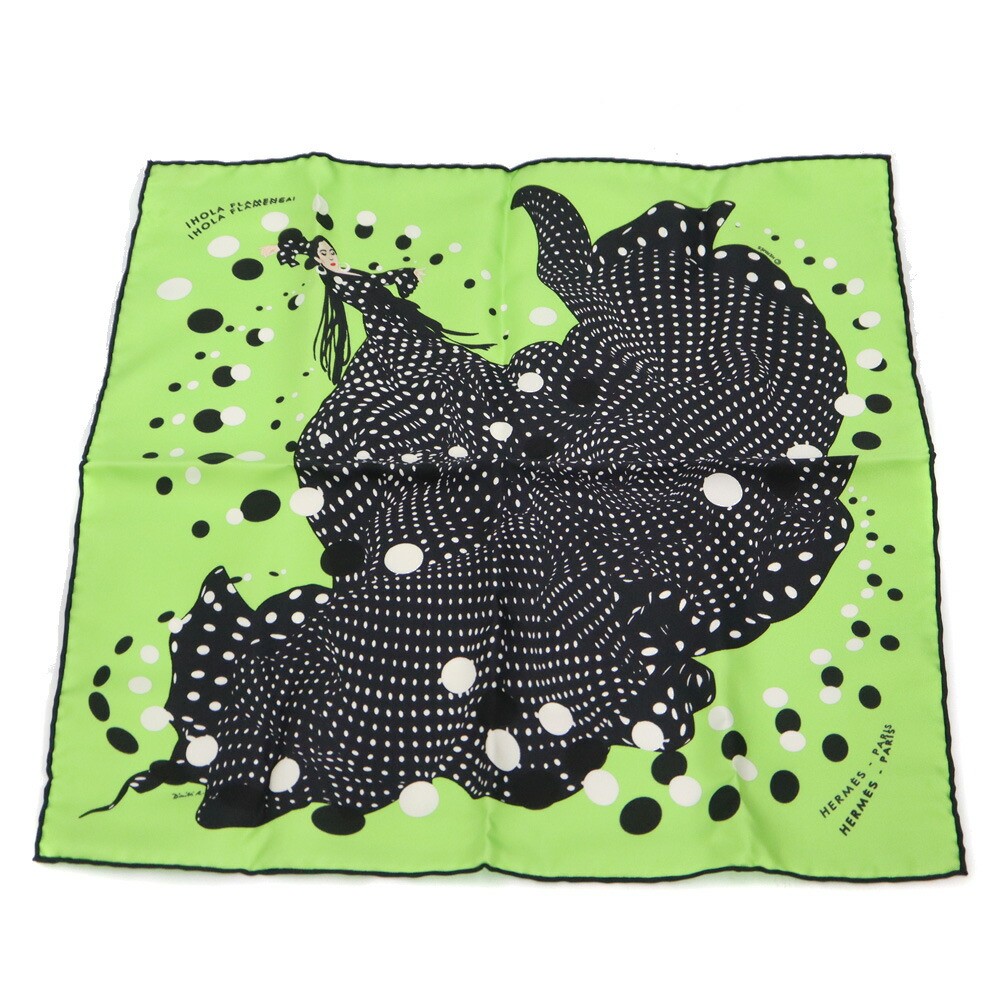 Hermes Hola Flamenca 40 Silk Scarf Black Green Preowned  
