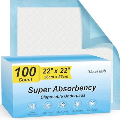 100 Count 22  x 22  Super Absorbency Disposable Underpads, Leakproof Quick