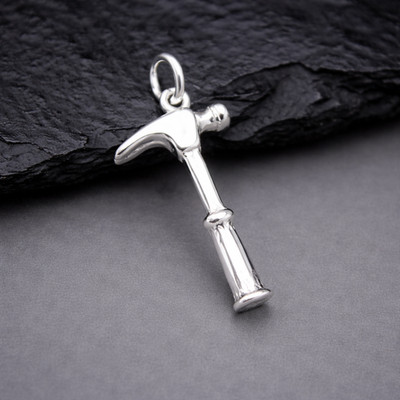 925 Sterling Silver 3D Hammer Charm - Handyman Pendant - Carpenter Jewelry
