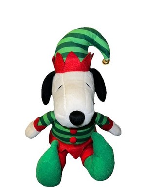 Peanuts Snoopy Elf Jester Dog Toy or Kids Plush 8'' Christmas Red & Green Holiday