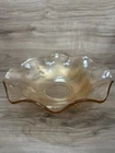 VTG Jeannette Glass Carnival Iridescent Marigold Iris & Herringbone Serving Bowl